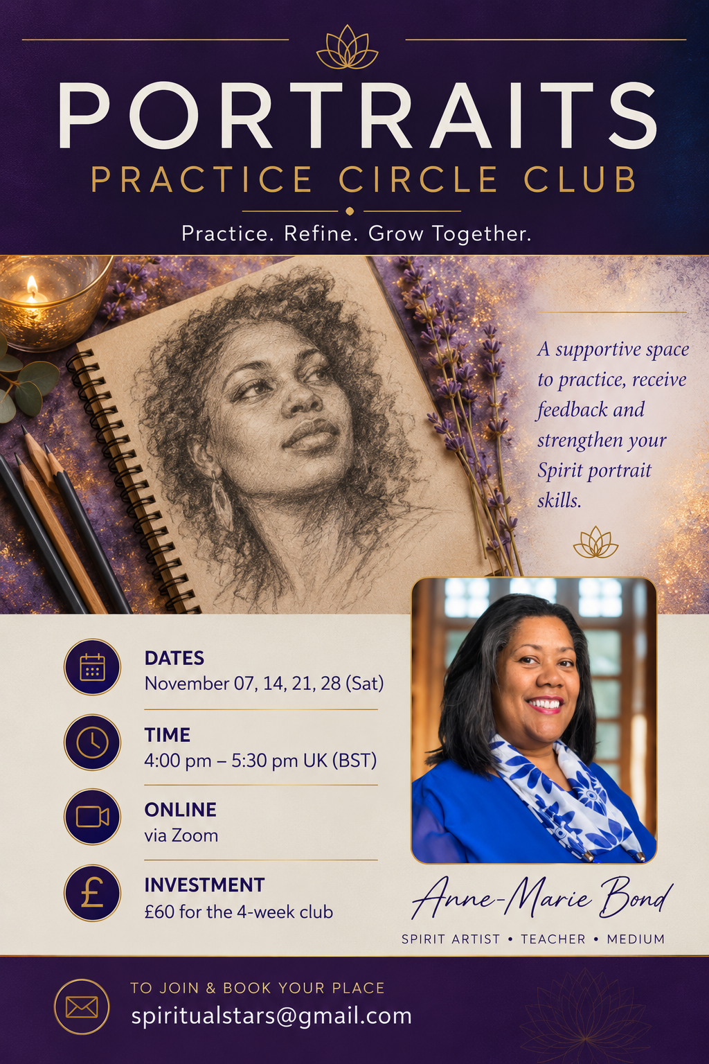 Portrait Practice Circle Club flyer — November sessions