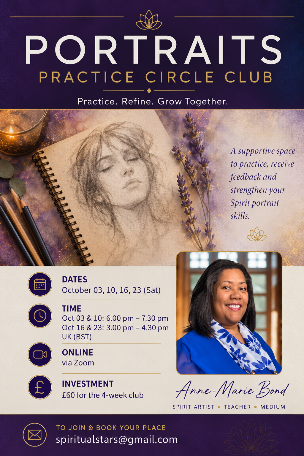 Portrait Practice Circle Club flyer — October sessions