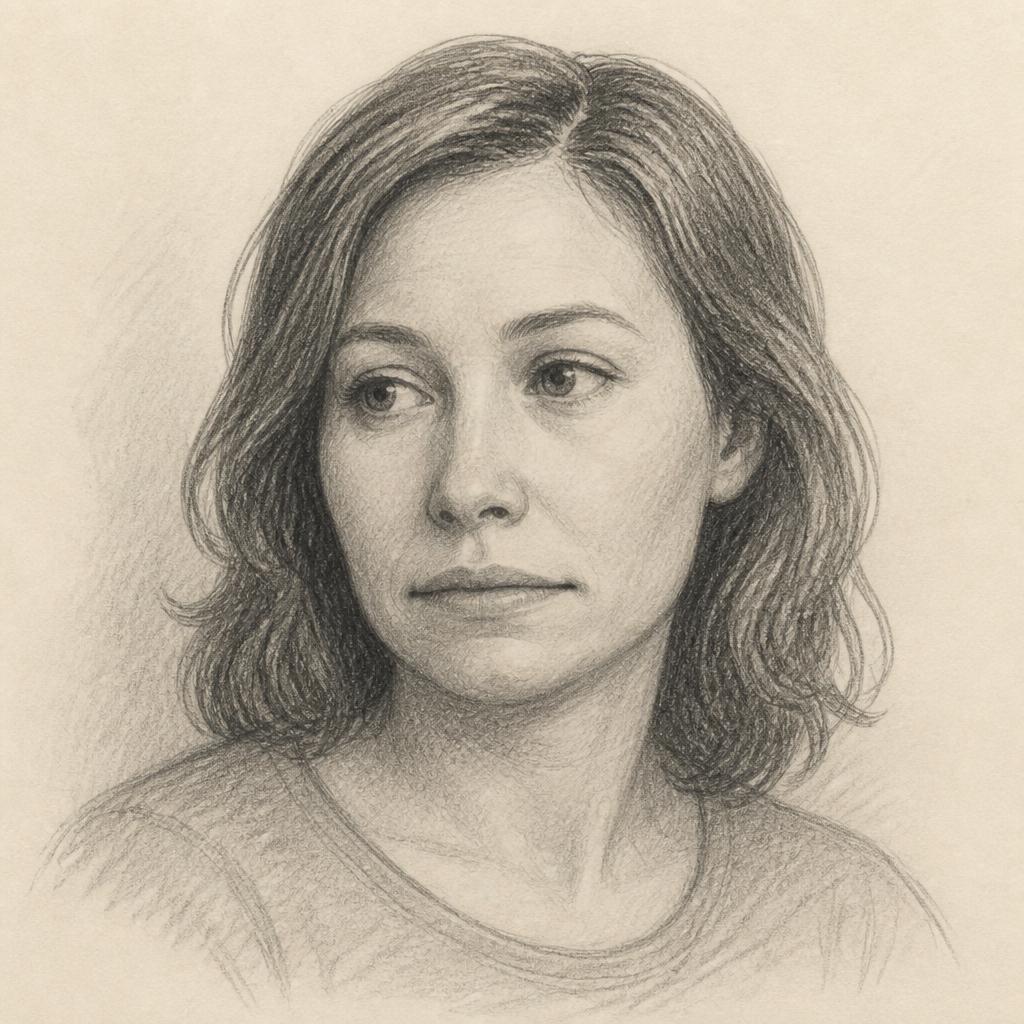 Graphite portrait study demonstrating facial alignment
